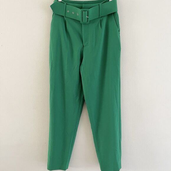 ACG Dress Pants Womens Size M Pleaded Belted High Waist Knit Green Tapered Leg - Picture 11 of 12